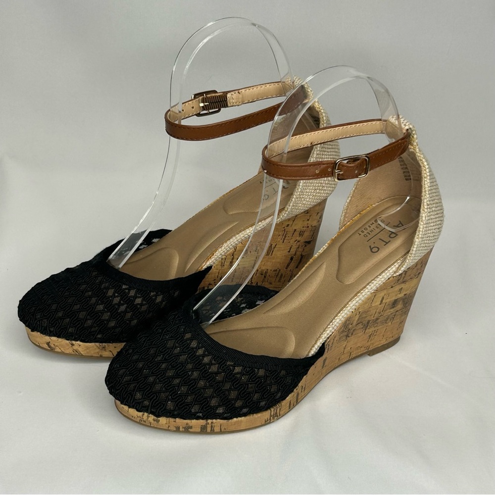 Apt. 9 Jacques ankle strap black cork wedge sandal, 6 - Picture 6 of 12